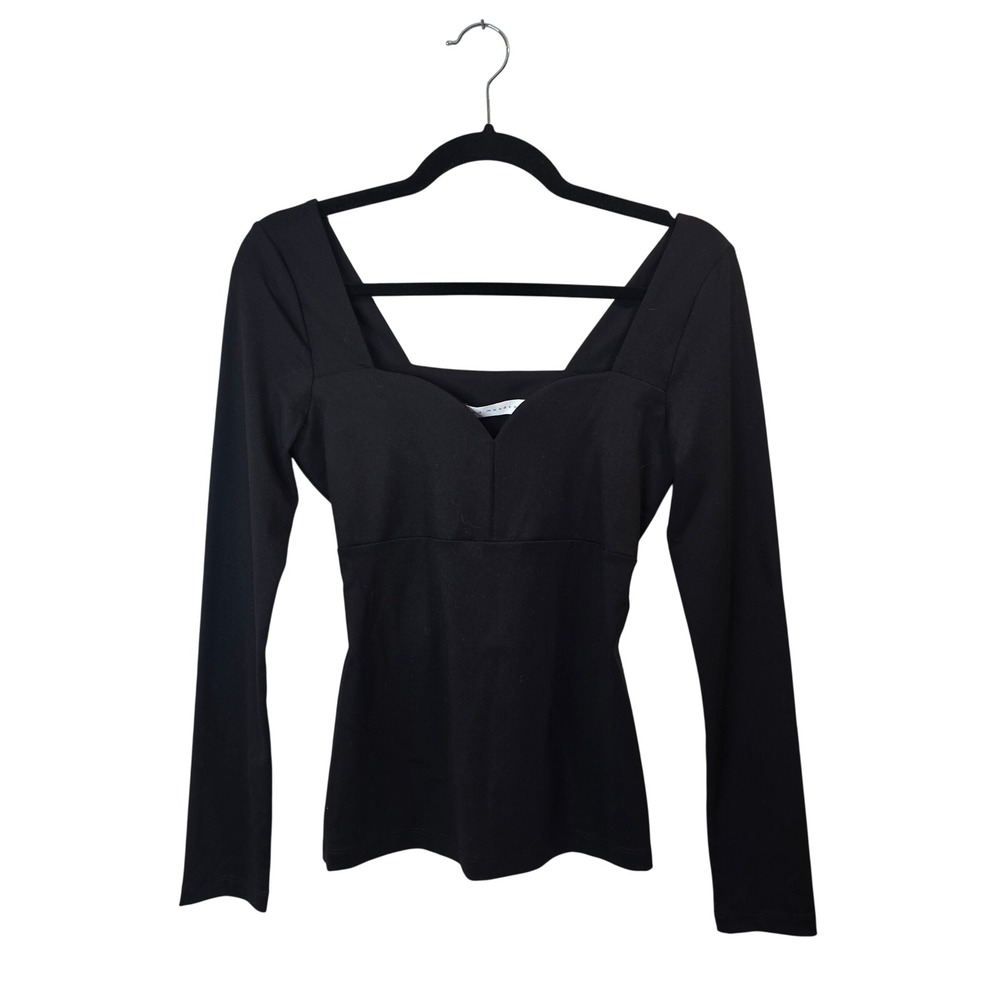 Susana Monaco Sweetheart Neck Top Women Small Black NWT Long Sleeve